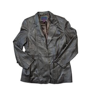 Vintage Denim & Co Brown Leather Blazer/Jacket, Large, VERY SOFT, 90's, Y2K